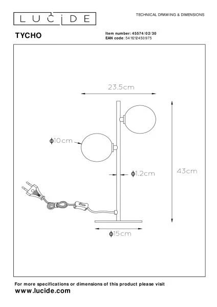 Lucide TYCHO - Tischlampe - 2xG9 - Schwarz - technisch